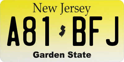 NJ license plate A81BFJ