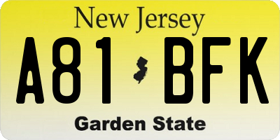 NJ license plate A81BFK