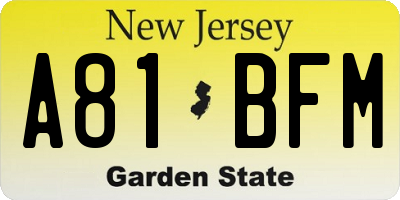NJ license plate A81BFM