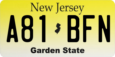 NJ license plate A81BFN