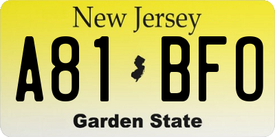 NJ license plate A81BFO