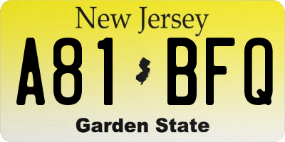 NJ license plate A81BFQ