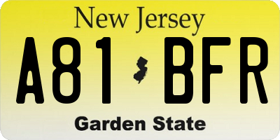 NJ license plate A81BFR