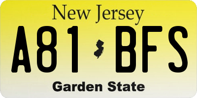 NJ license plate A81BFS