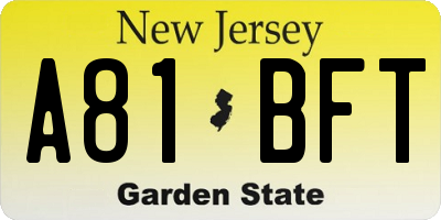NJ license plate A81BFT