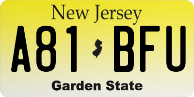NJ license plate A81BFU