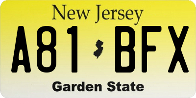 NJ license plate A81BFX