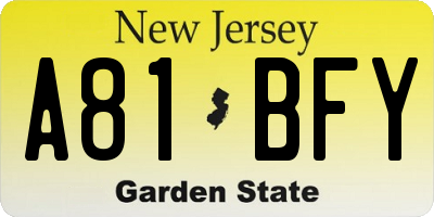 NJ license plate A81BFY