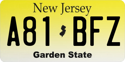 NJ license plate A81BFZ