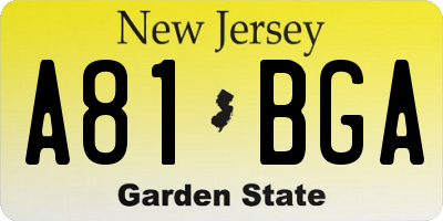NJ license plate A81BGA