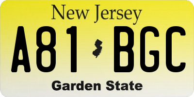 NJ license plate A81BGC