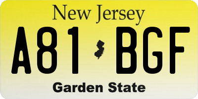 NJ license plate A81BGF