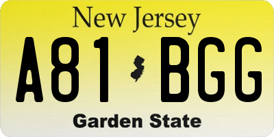 NJ license plate A81BGG