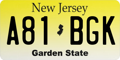 NJ license plate A81BGK