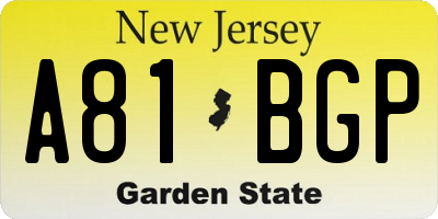 NJ license plate A81BGP