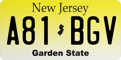 NJ license plate A81BGV