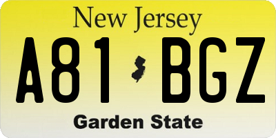NJ license plate A81BGZ