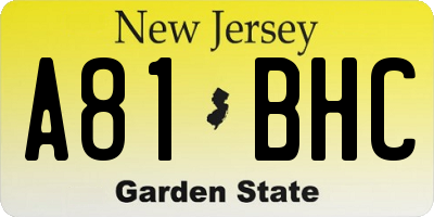 NJ license plate A81BHC