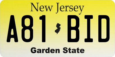 NJ license plate A81BID