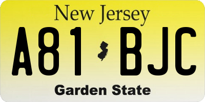 NJ license plate A81BJC