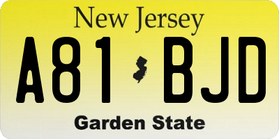 NJ license plate A81BJD