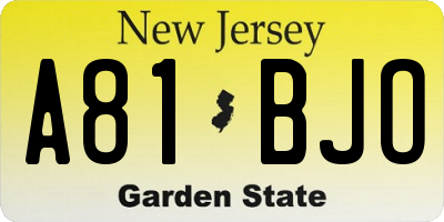 NJ license plate A81BJO