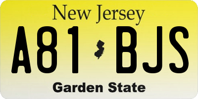 NJ license plate A81BJS