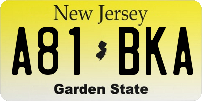 NJ license plate A81BKA
