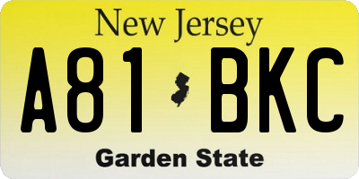 NJ license plate A81BKC