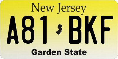 NJ license plate A81BKF