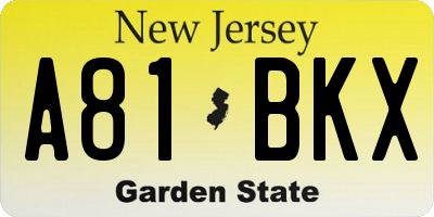 NJ license plate A81BKX