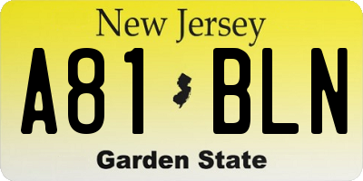 NJ license plate A81BLN