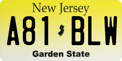 NJ license plate A81BLW