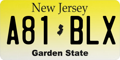 NJ license plate A81BLX