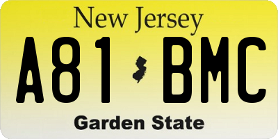 NJ license plate A81BMC