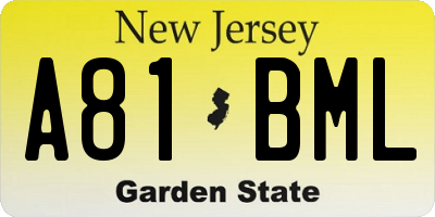 NJ license plate A81BML