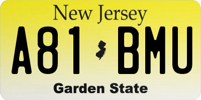 NJ license plate A81BMU