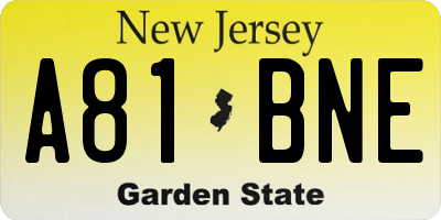 NJ license plate A81BNE