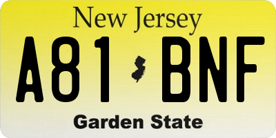 NJ license plate A81BNF