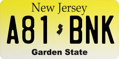 NJ license plate A81BNK