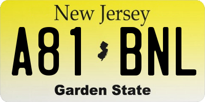 NJ license plate A81BNL
