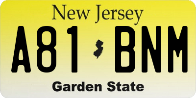 NJ license plate A81BNM