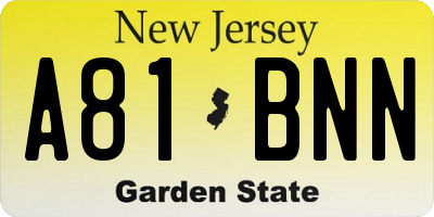 NJ license plate A81BNN