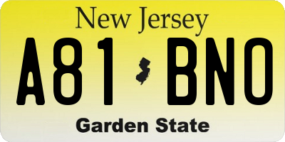 NJ license plate A81BNO