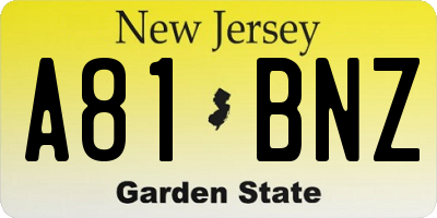 NJ license plate A81BNZ