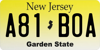 NJ license plate A81BOA