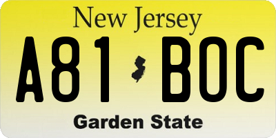 NJ license plate A81BOC