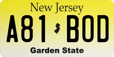 NJ license plate A81BOD