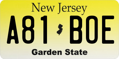 NJ license plate A81BOE