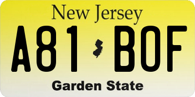 NJ license plate A81BOF